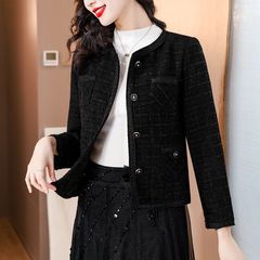 小香风短外套2025年新款粗花呢小西装气质黑色上衣外套女秋冬