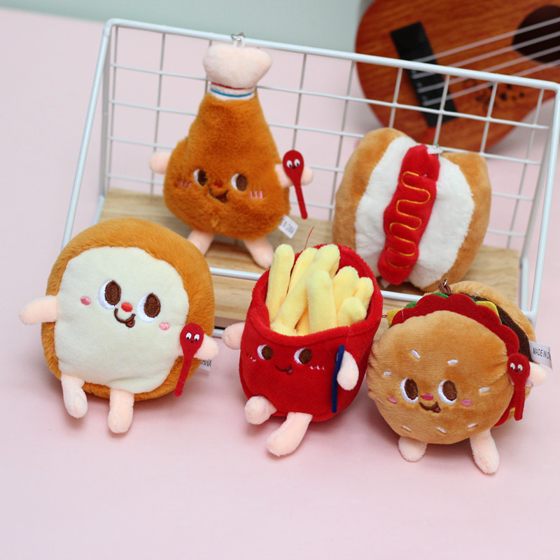 Wholesale Creative Cartoon Burger Fries Hot Dog Chicken Legs Plush Doll Bag Keychain Pendant Doll Machine Doll