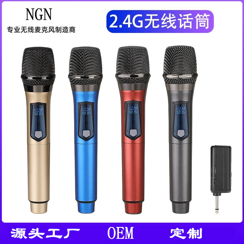 Wireless Microphone 2.4g One-To-Two Professional Outdoor Stage Audio Home Sound Card Live Singing Microphone