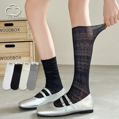 小腿襪子女長筒襪雀屏鏤空長襪女士透氣堆堆襪夏季薄款芭蕾風腿襪