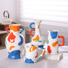 【彩绘系列】陶瓷花瓶摆件色块创意插花设计活泼彩绘民宿风装饰