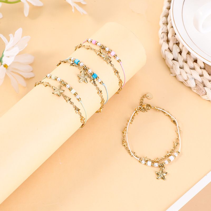 304 Stainless Steel, Polyester Chain Material Retro Classic Style Starfish 304 Stainless Steel Rope Cord String Bracelets In Bulk