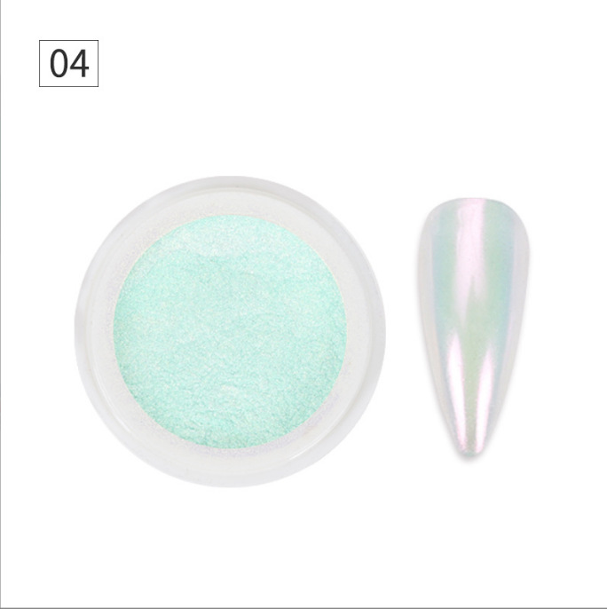 Nuevo polvo nacarado Aurora desnudo transfronterizo para manicura en línea celebridad hielo piel en polvo de alta luz hielo transparente blanco brillo en polvo