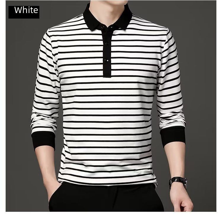 Men's Spring and Autumn Season Polo Shirt Trendy Striped Color Block Collar Long Sleeve T-Shirt Korean Style Slim Fit Youth Sweatshirt Autumn Clothing