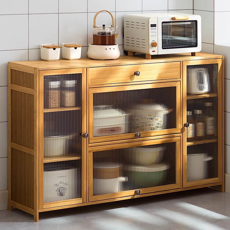 Bamboo Sideboard Kitchen Cabinet Storage Cabinet Household Meal Preparation Storage Cabinet Log Style Living Room Tea Cabinet