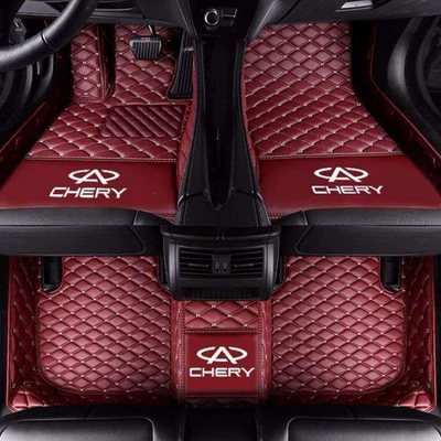 Modelə uyğun ayaqaltı — coverage car floor mats - tiggo-3x-single-layer-red-with-car-logo