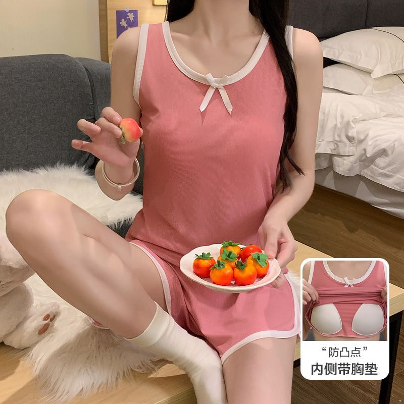 Traje de chaleco de pecho con rosca de seda de hielo al por mayor transfronterizo pijamas mujeres verano fresco servicio a domicilio traje de pantalones calientes deportivos