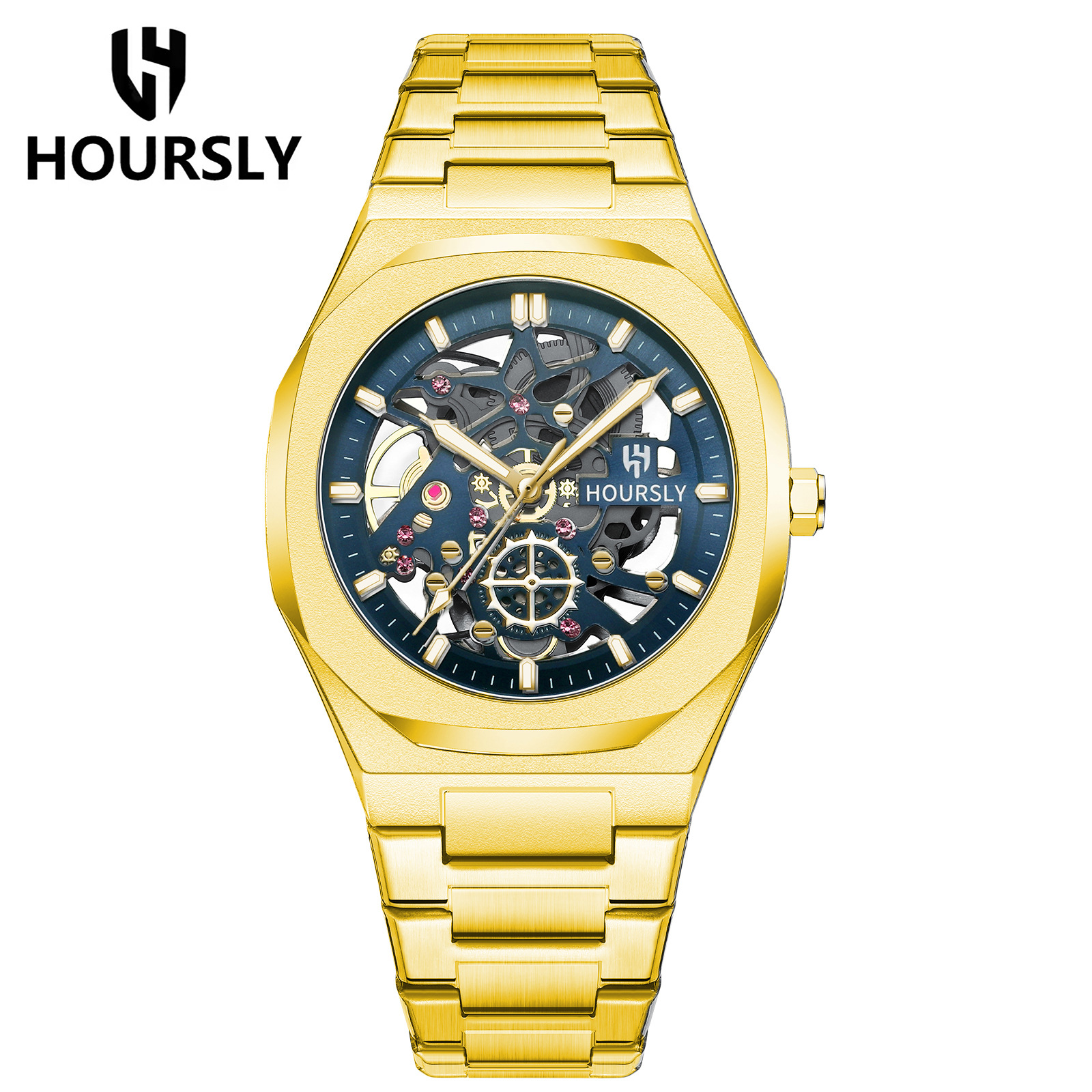 Relojes transfronterizos de venta caliente en Europa y los Estados Unidos relojes impermeables de la marca hoursly para hombres relojes mecánicos falsos relojes de cuarzo de acero inoxidable image 13