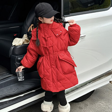 女童冬季红色棉服2026新款年服初中生加厚冬装保暖外套大儿童棉衣
