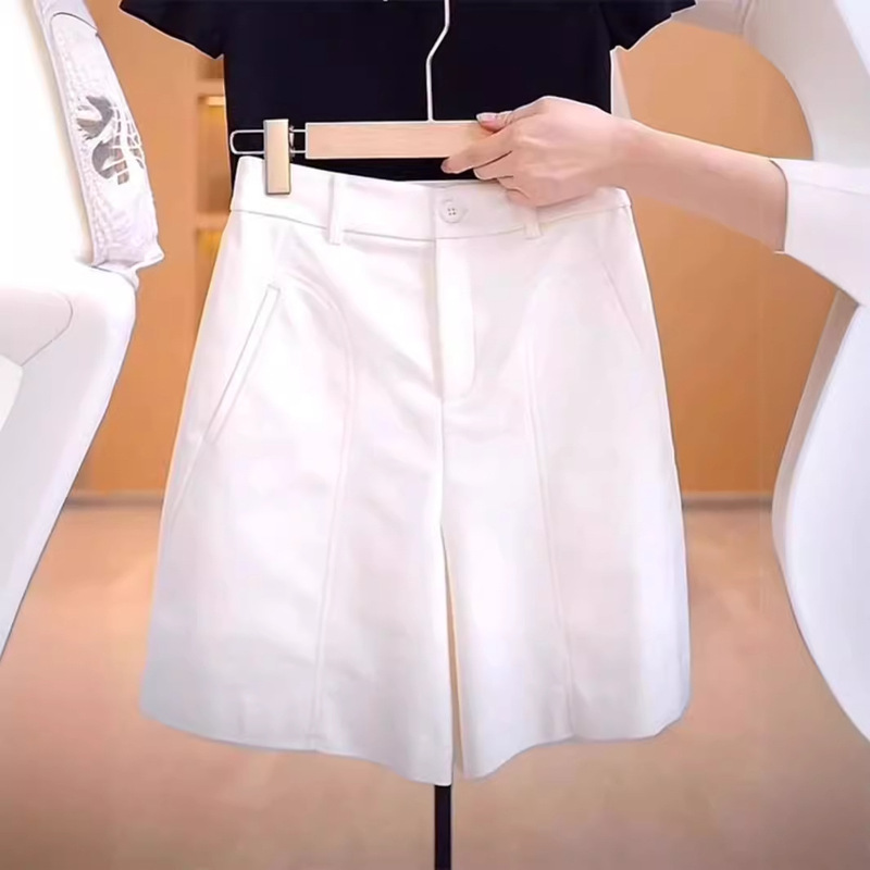 Solid Color Women's Shorts 2024 New Summer Simple Slim Versatile Mid-Length High-Waisted Elegant Wide-Leg Pants