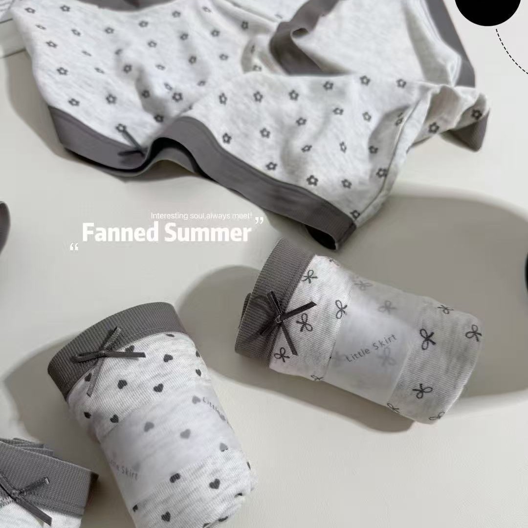 Gray Quality Women's Underwear Peach Heart Heart Polka Dot Comfortable Breathable Mid-Waist Student Shorts Top Small Blue Skirt Y833