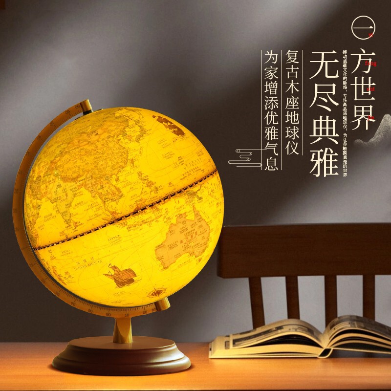 The glowing globe desk lamp medium-sized student uses 25cm HD American retro antique ornaments with LED lamp