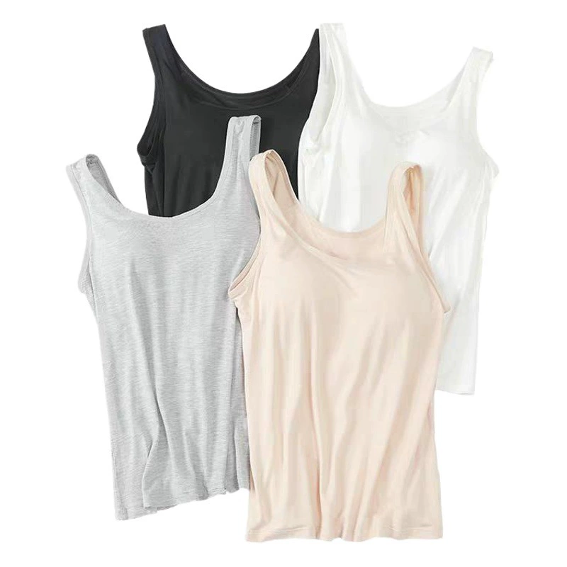 Модальная майка с нагрудной подкладкой, женская летняя верхняя чашка для ношения, одна женская U-образная Базовая майка для йоги, нижнее белье
