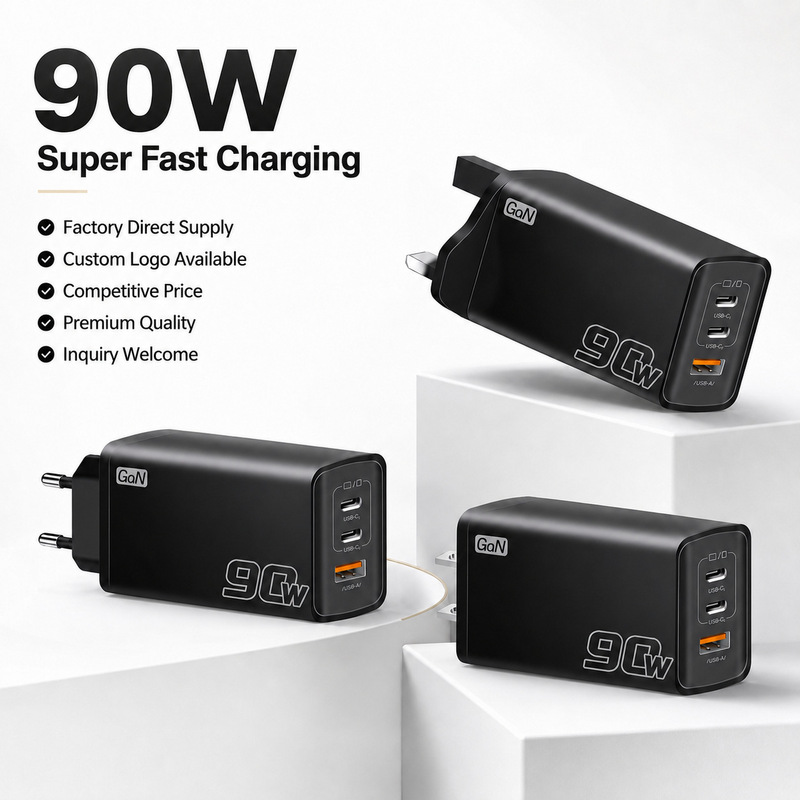90W Multi-Port Charger, Smart Phone Fast Charging Adapter, European, American and British Standard Qc3.0+2Pd Plug Adapter