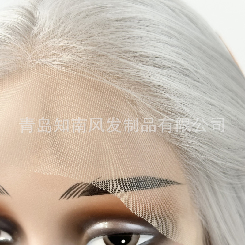 外贸银灰色假发长直发手勾前蕾丝13*4cos敖光全头套跨境批发|undefined