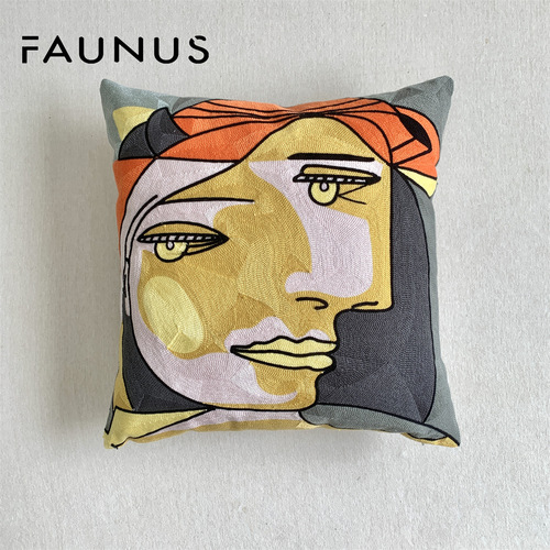 Popular cross-border abstract art oil painting face embroidery cross stitch cushion living room exhibition hall woolen embroidery pillow
