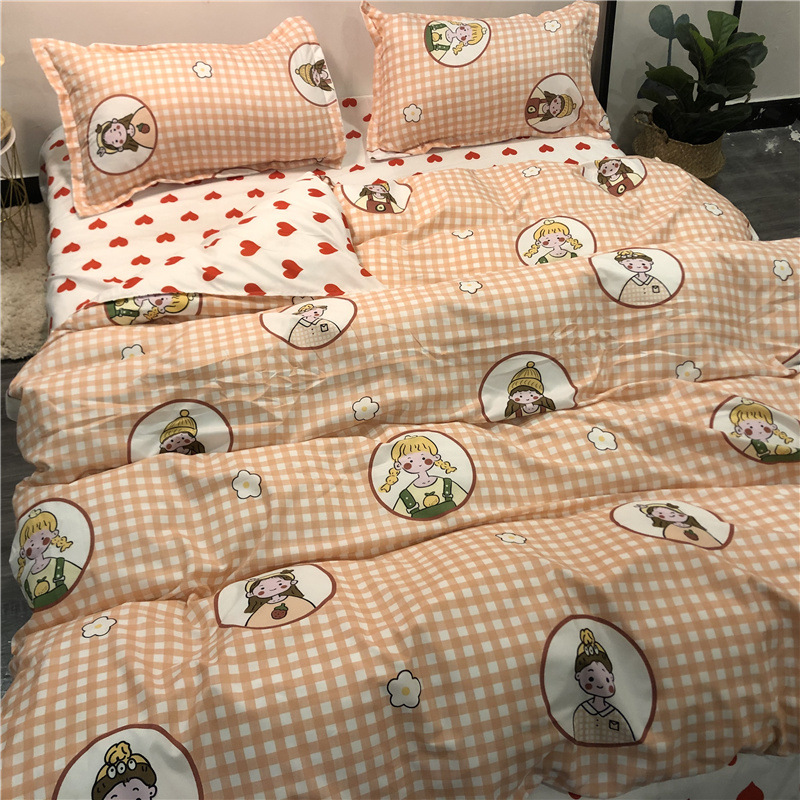 Heart Pattern Bed Sheet And Duvet Cover Four Piece Set_voghion.com