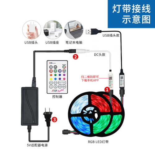 Bluetooth Music Controller with 40 Keys, LED Low Voltage Light Strip Dimmer, 23-Button Bluetooth 5-24V Light Source Remote