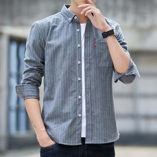 Spring and Summer Thin Plaid Long-sleeved Shirt Men's Loose Ins Fashionable Korean Style Shirt Men's Work Clothes for Construction Site