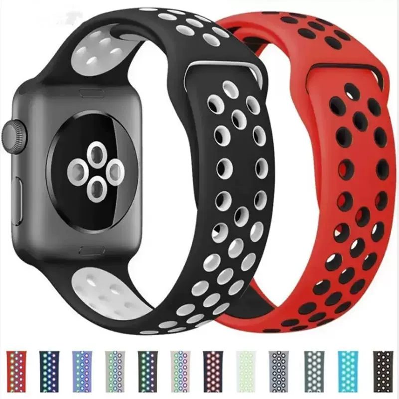 耐克nike运动表带双色硅胶表带适用苹果手表345678手表带防水表带