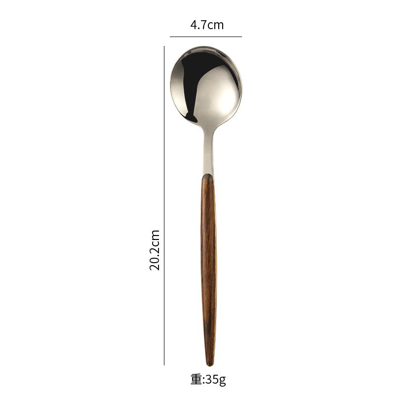 Stainless Steel Flatware Set With Wood Grain Handle 4 Piece_voghion.com