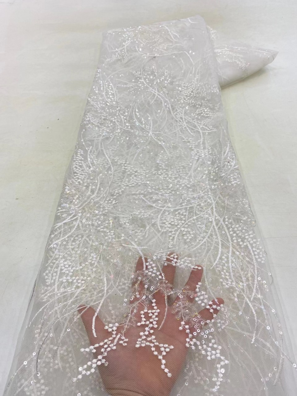 Tela de encaje africano tela de encaje africano lentejuelas bordado encaje cheongsam vestido DIY tela JX3080