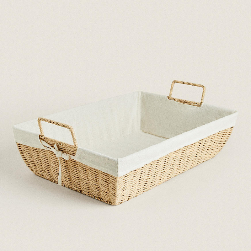 Cesta de almacenamiento de tejido de cuerda de papel cesta de toallas de baño caja de acabado de artículos diversos con mano de mano cesta de almacenamiento de cosméticos domésticos