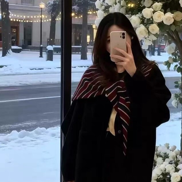 Contrast Color Striped Knitted Wool Triangle Scarf Layered Shawl for Women, Autumn and Winter Outerwear Neck Warmer Cape, in Stock Wholesale