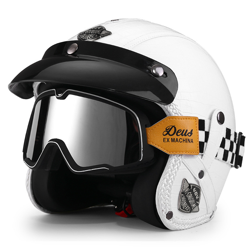 Una pieza emitida en nombre del nuevo estándar nacional 3C retro 3/4 medio casco motocicleta eléctrica pedal de verano máquina de crucero casco de cuero para hombres y mujeres