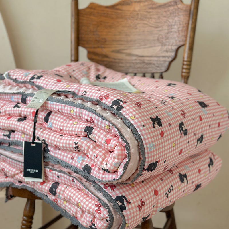 면 거즈 비니 퀼트 - 핑크 고양이