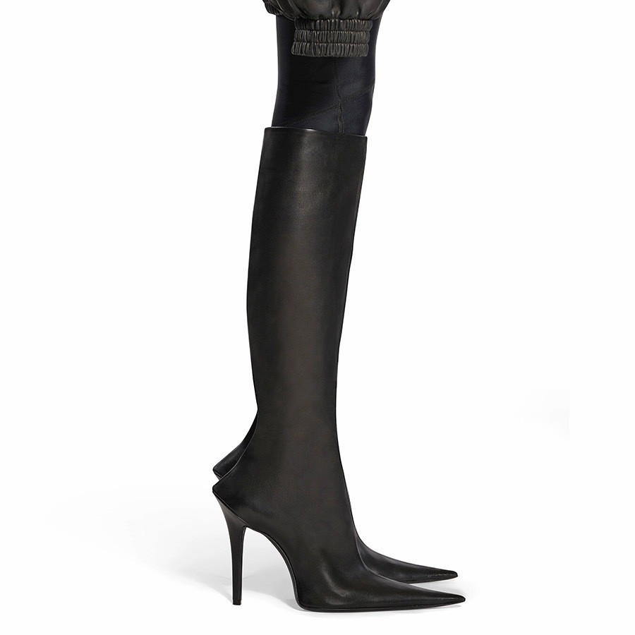 Europe and the United States new high-heeled pointed special-shaped heel side zipper knee-high boots foreign trade cross-border plus size women's boots