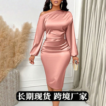 跨境女装源头货 夏季新款外贸连衣裙女 性感辣妹缎面裙子高级感