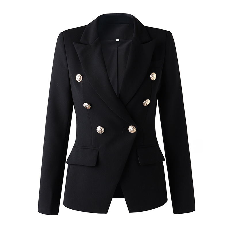 Double-Breasted Suit with Black Solid Color European and American Slim-Fit Style Jacket That Makes You Look Slimmer in European and American Style