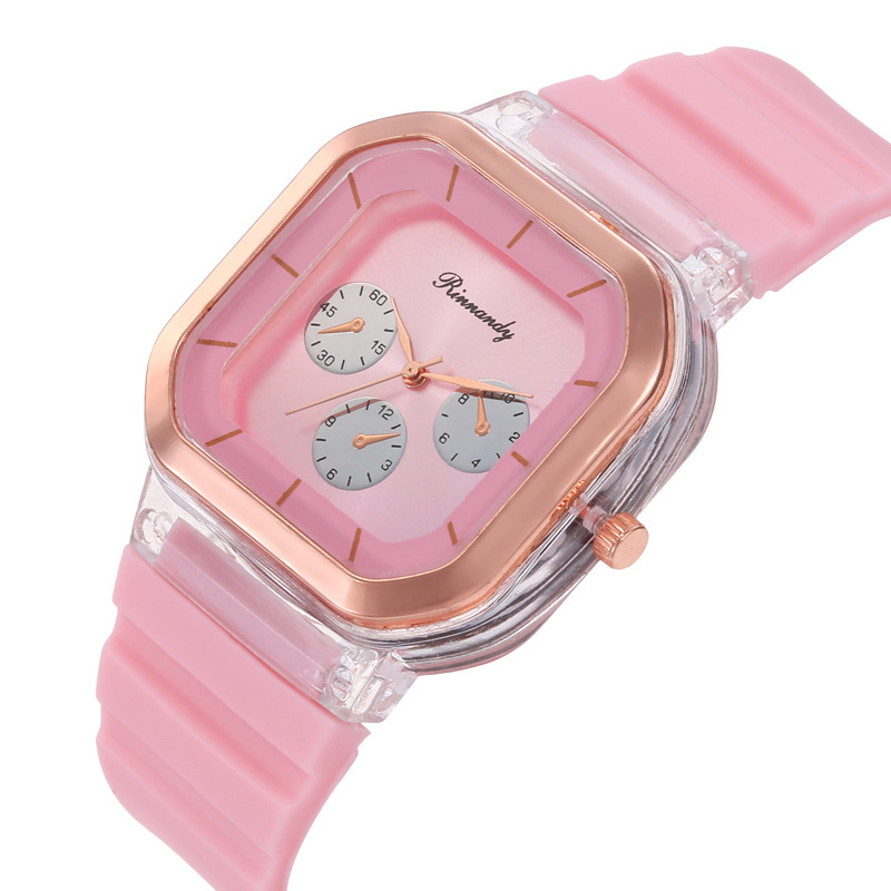 Women's Watch Fashion Silicone Strap Square Dial Three-eye Printed Pointer Quartz Watch Dress Accessories Women's Watch Fashion Silicone Strap Square Dial Three-eye Printed Pointer Quartz Watch Dress Accessories