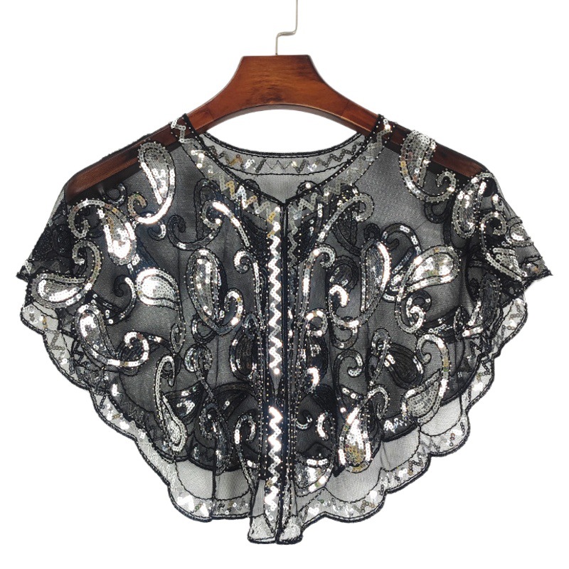 One-piece delivery European and American coat versatile summer lace waistcoat European and American short sequined mesh evening gown shawl