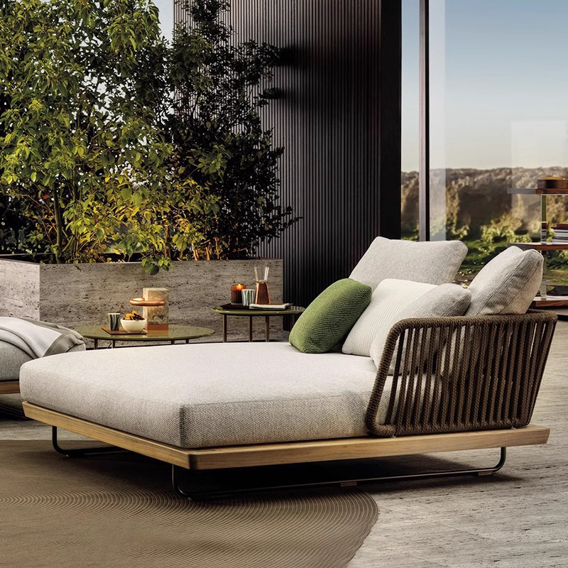 Silla al aire libre Villa patio piscina cama reclinable doble alojamiento al aire libre terraza jardín costera sillón de caña