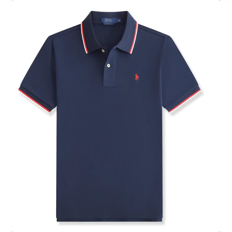 Paul's Summer Hit: Original Label Polo Embroidered Color-Blocked Turn-Down Collar Men's Pure Cotton Short-Sleeve Loose Fit Large Size T-Shirt