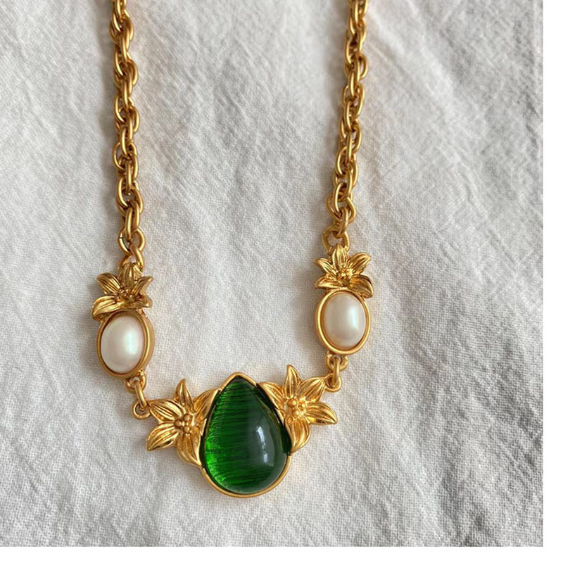 Retro Water Droplets Alloy Inlay Artificial Pearls Womenu0027S Necklace 1 Piece