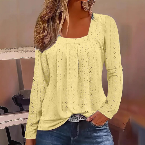 2025 Cross-border Amazon AliExpress TEMU European and American Style Collar Folded Long Sleeve T-shirt with Hollow Design