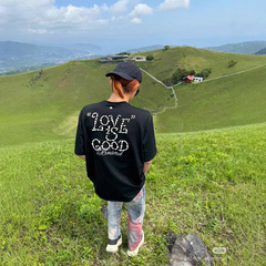 25ss 高品質 GOOD LOVE パールスローガン 半袖 ヘビーデューティー ハイウェイト Tシャツ 男女兼用 ラウンドネック