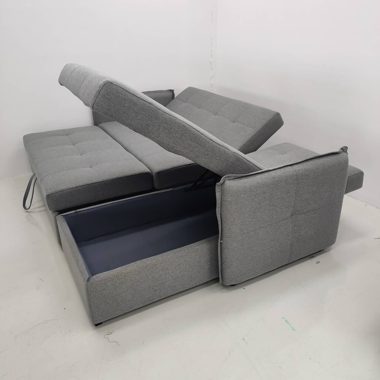 Sofá de esquina de la sala de estar moderna y simple, cama de tela de algodón y lino, almacenamiento multifuncional, sofá de doble propósito push-pull