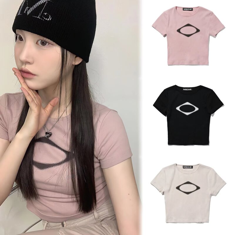 in stock South Korea purchasing MSCHF classic prismatic printing short short sleeve simple Joker slim exposed navel T-shirt women's fashion