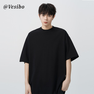 Heavy Weight Basic Pure Color Short-Sleeved T-Shirt Men's Summer Retro Pure Cotton Loose Half-Sleeved American Trendy Brand Simple Top