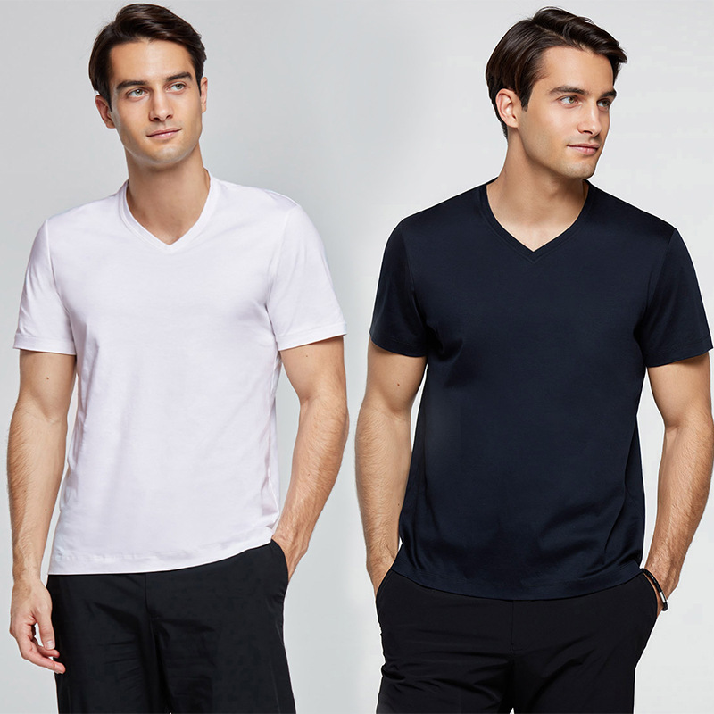60S Modal Men's V-neck Short-sleeved T-shirt Lightweight Elastic Loose Casual All-match Base Shirt Pajamas Home Clothes