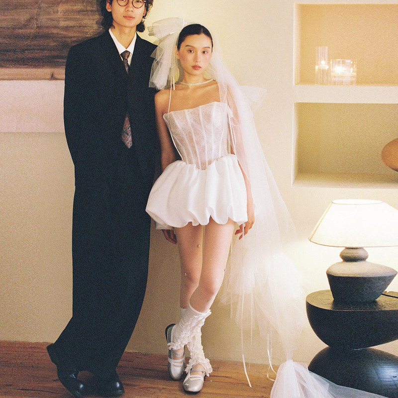 Simple and sweet bridal robe for women, wedding dress for registration, engagement, birthday, short dress for daily wear