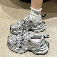 厚底增高银色老爹鞋女2025秋季新款百搭透气运动休闲学生跑步鞋子