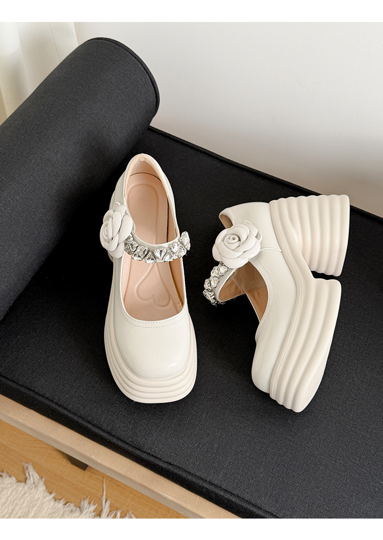 Giày sandal cao gót nữ quai ngang đế dày gót 9 cm đính hoa pha lê — màu đen, màu hồng, màu trắng ngà chi tiết 24