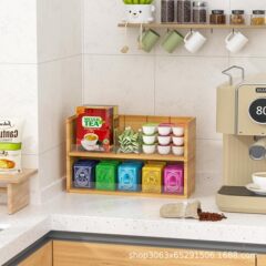クロスボーダーカウンタートップ木製ティーバッグマルチグリッド収納ボックスコーヒーマシン壁掛けティーバッグコーヒーバッグ多層整理ボックス