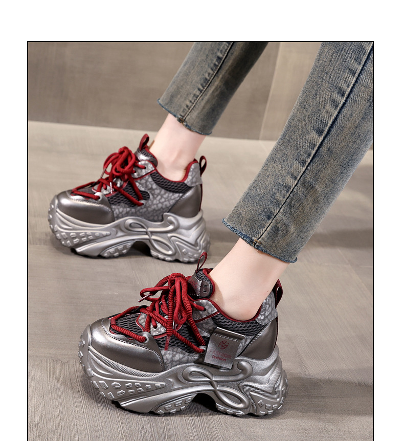 Giày sneaker nữ chunky đế dày tăng chiều cao 11cm phong cách thể thao — Angola Đỏ chi tiết 12
