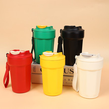 不锈钢咖啡杯户外便携提绳随手保温杯新款简约双层批发定做刻字